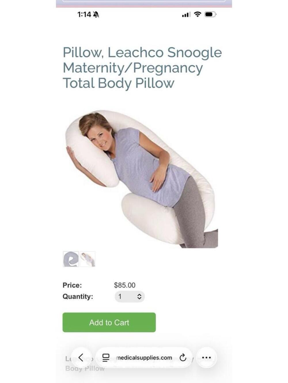 LEACHCO SNOOGLE TOTAL BODY PILLOW- ORIGINAL GRAY Maternity Pillow [COPY]